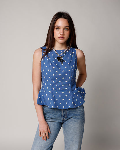SOPHIE POLKA DOT PEPLUM TOP