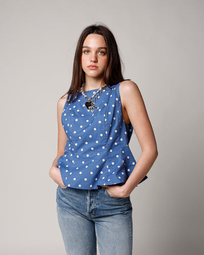 SOPHIE POLKA DOT PEPLUM TOP