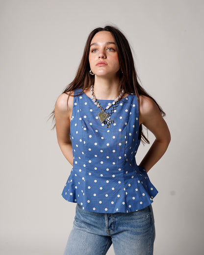 SOPHIE POLKA DOT PEPLUM TOP