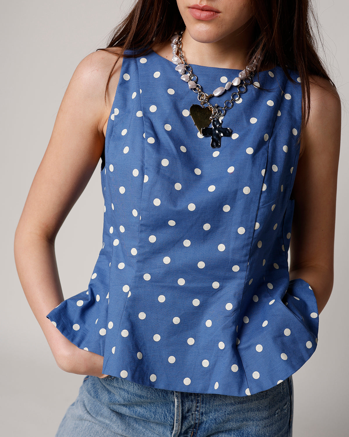 SOPHIE POLKA DOT PEPLUM TOP