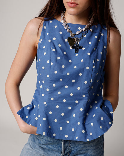 SOPHIE POLKA DOT PEPLUM TOP