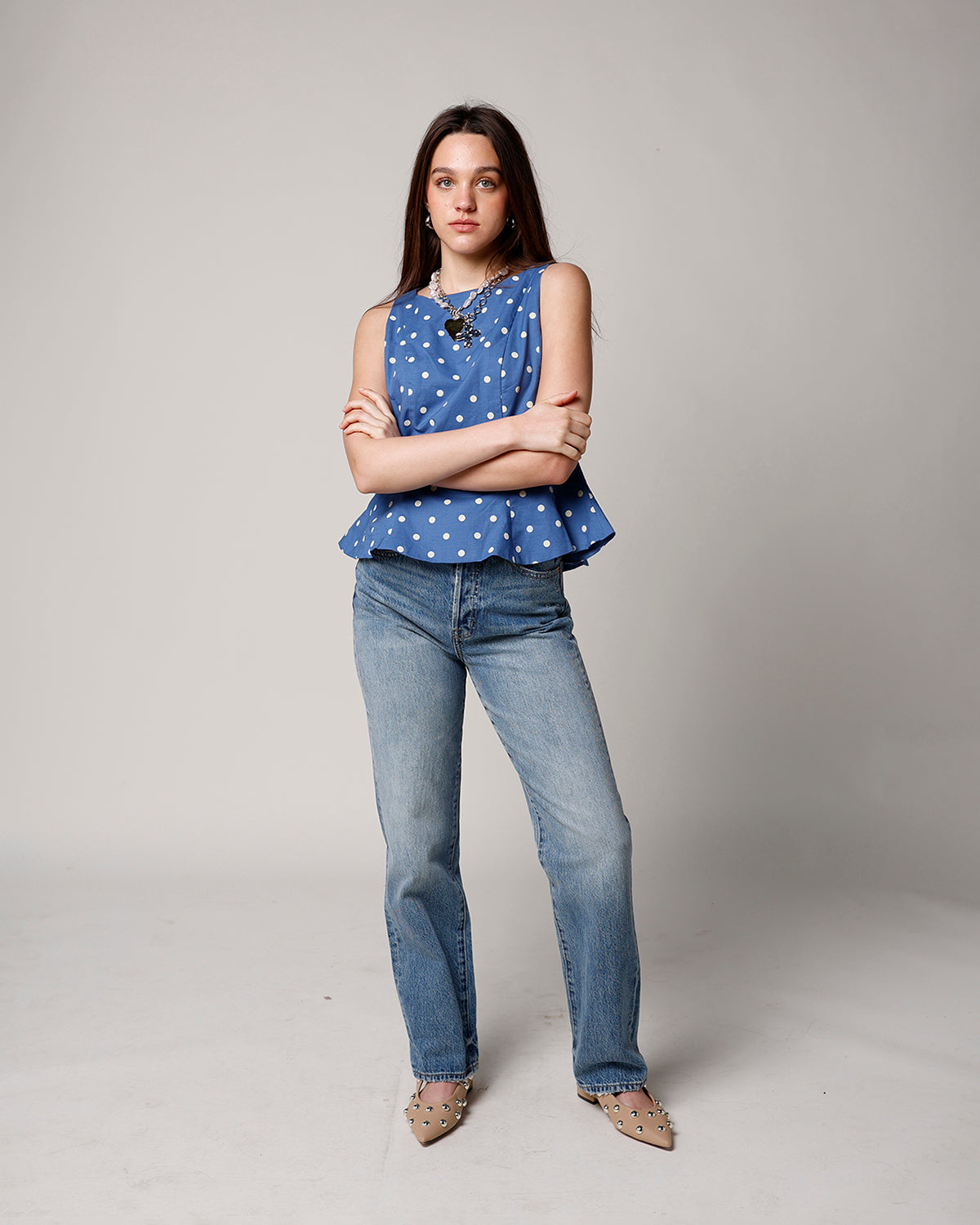 SOPHIE POLKA DOT PEPLUM TOP