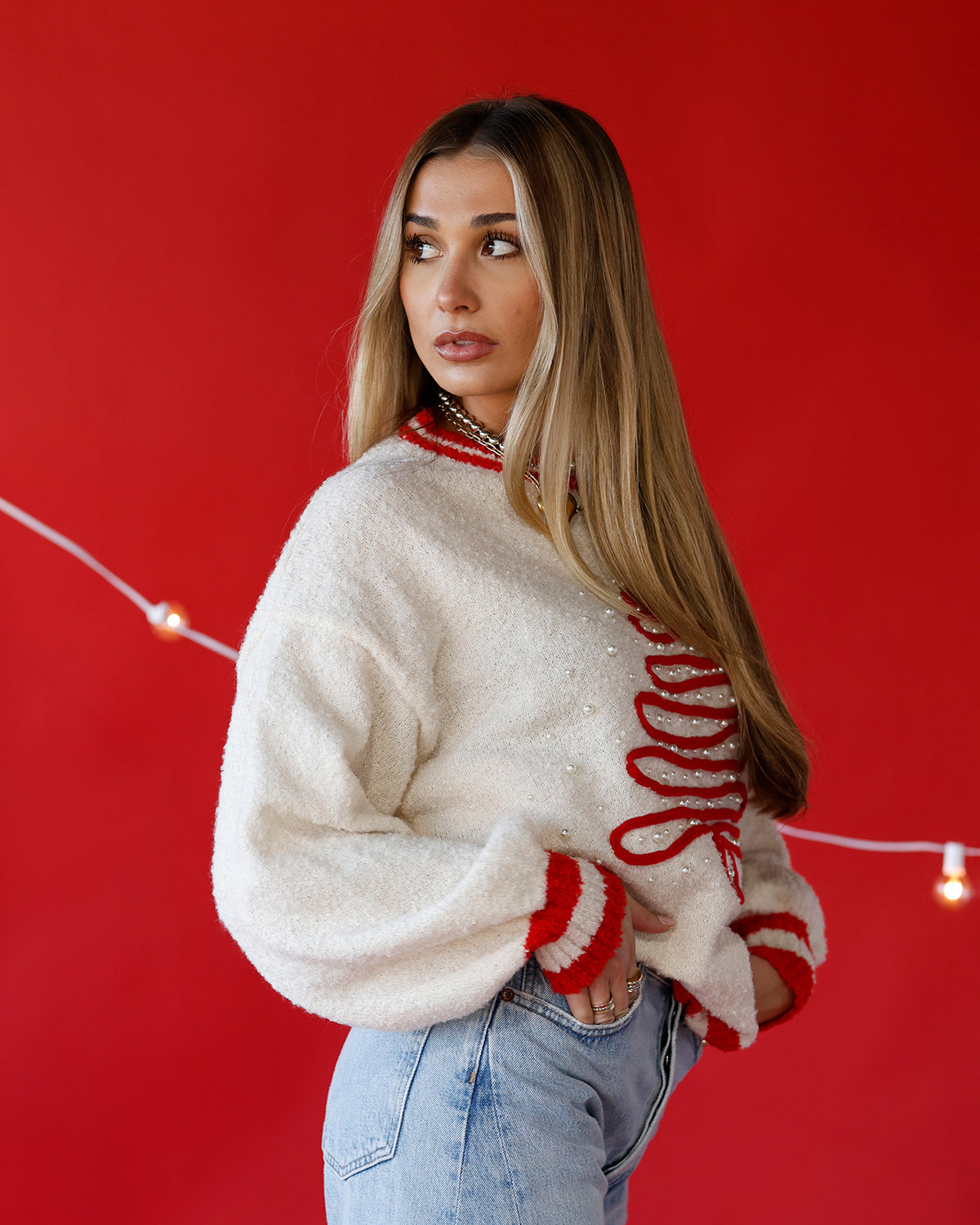 PEPPERMINT & PEARLS CHRISTMAS TREE SWEATER