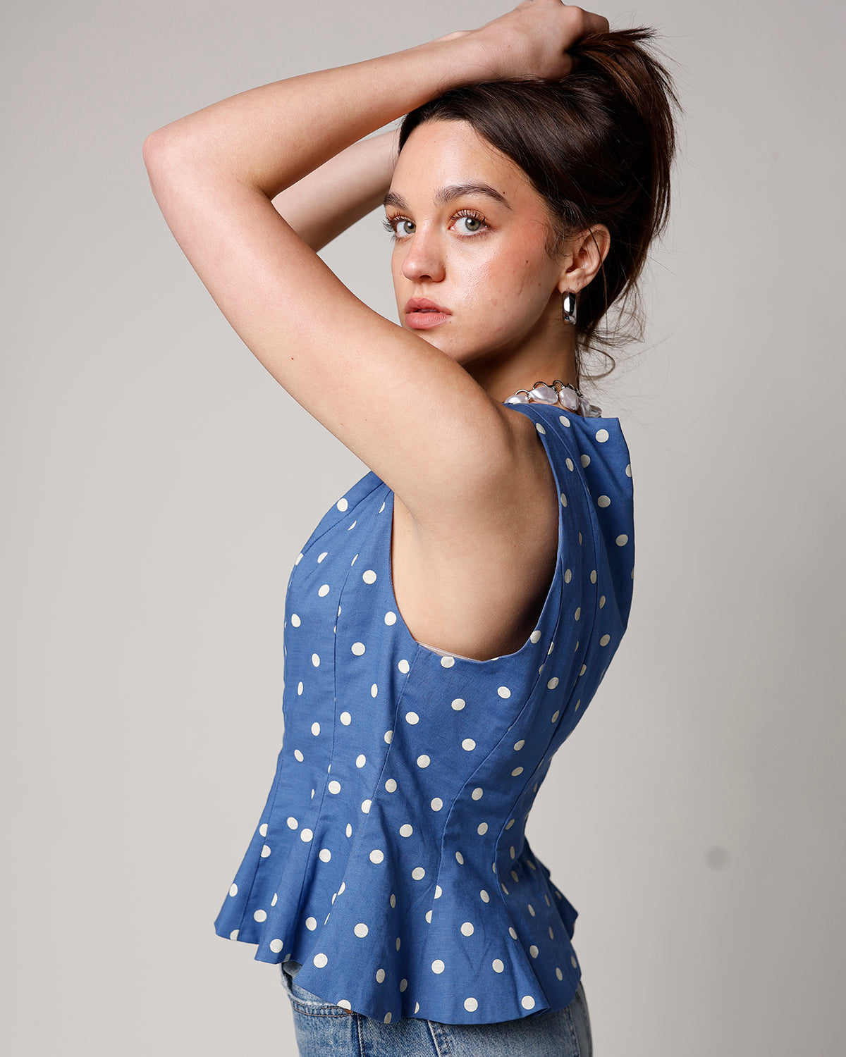 SOPHIE POLKA DOT PEPLUM TOP