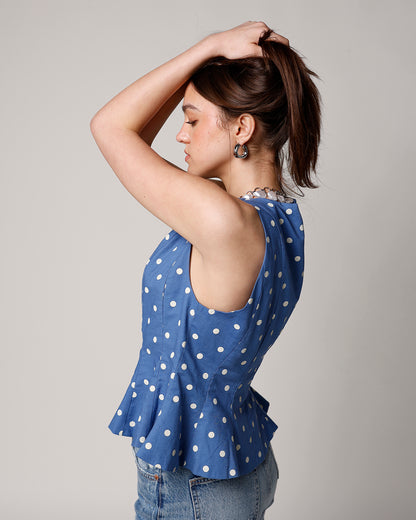 SOPHIE POLKA DOT PEPLUM TOP