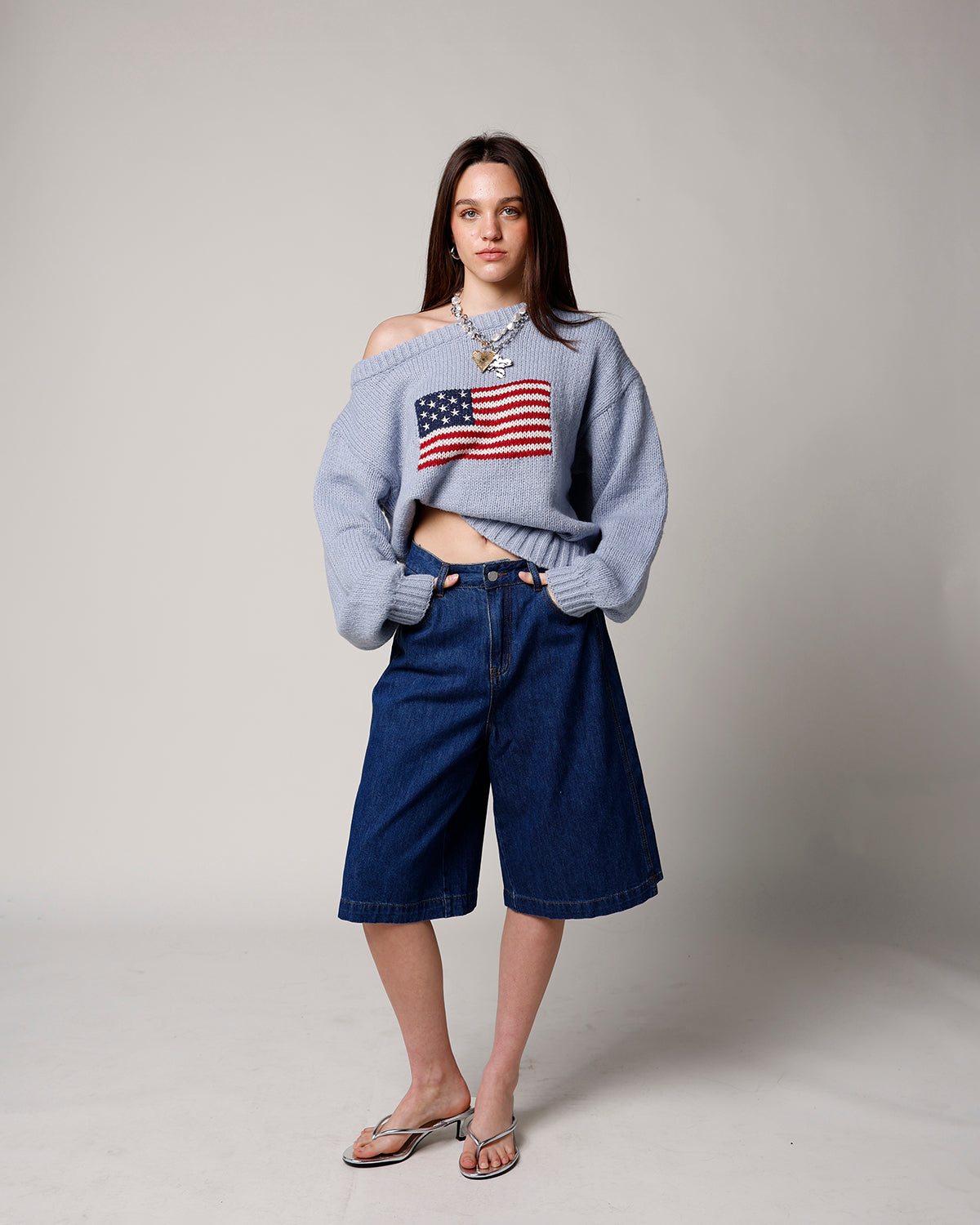 ALL AMERICAN OFF THE SHOULDER SWEATER