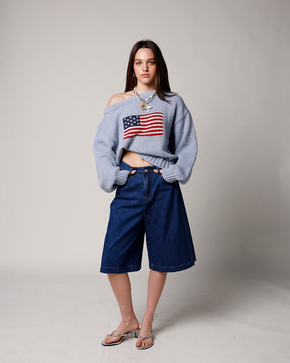 ALL AMERICAN OFF THE SHOULDER SWEATER