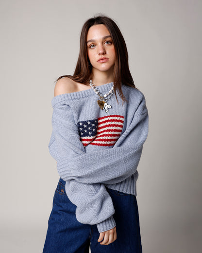 ALL AMERICAN OFF THE SHOULDER SWEATER