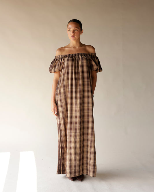 HIP BROWNSTONE PLAID MAXI DRESS