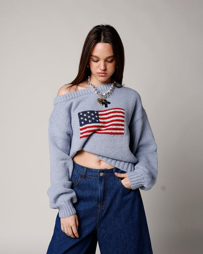 ALL AMERICAN OFF THE SHOULDER SWEATER