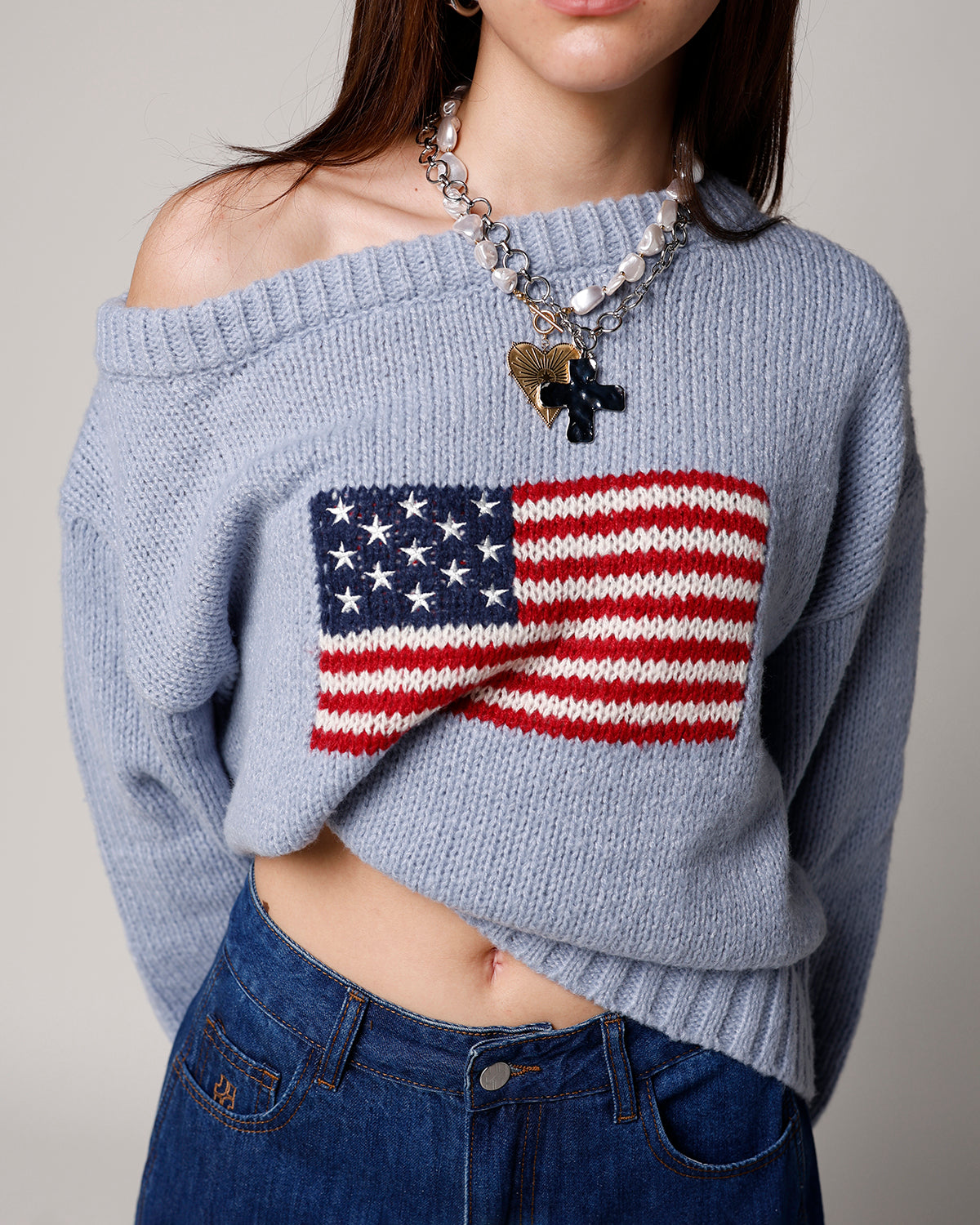 ALL AMERICAN OFF THE SHOULDER SWEATER