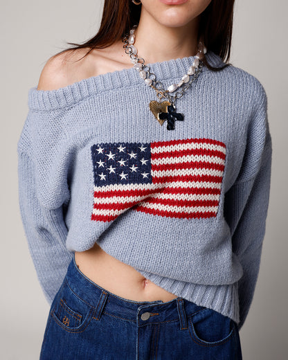 ALL AMERICAN OFF THE SHOULDER SWEATER
