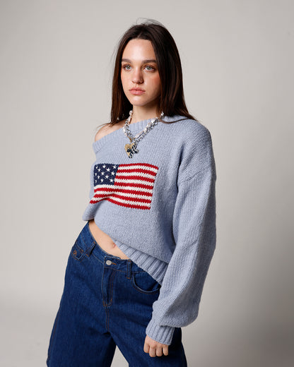 ALL AMERICAN OFF THE SHOULDER SWEATER