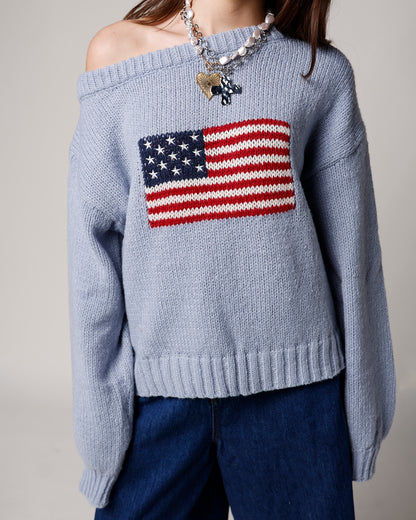ALL AMERICAN OFF THE SHOULDER SWEATER