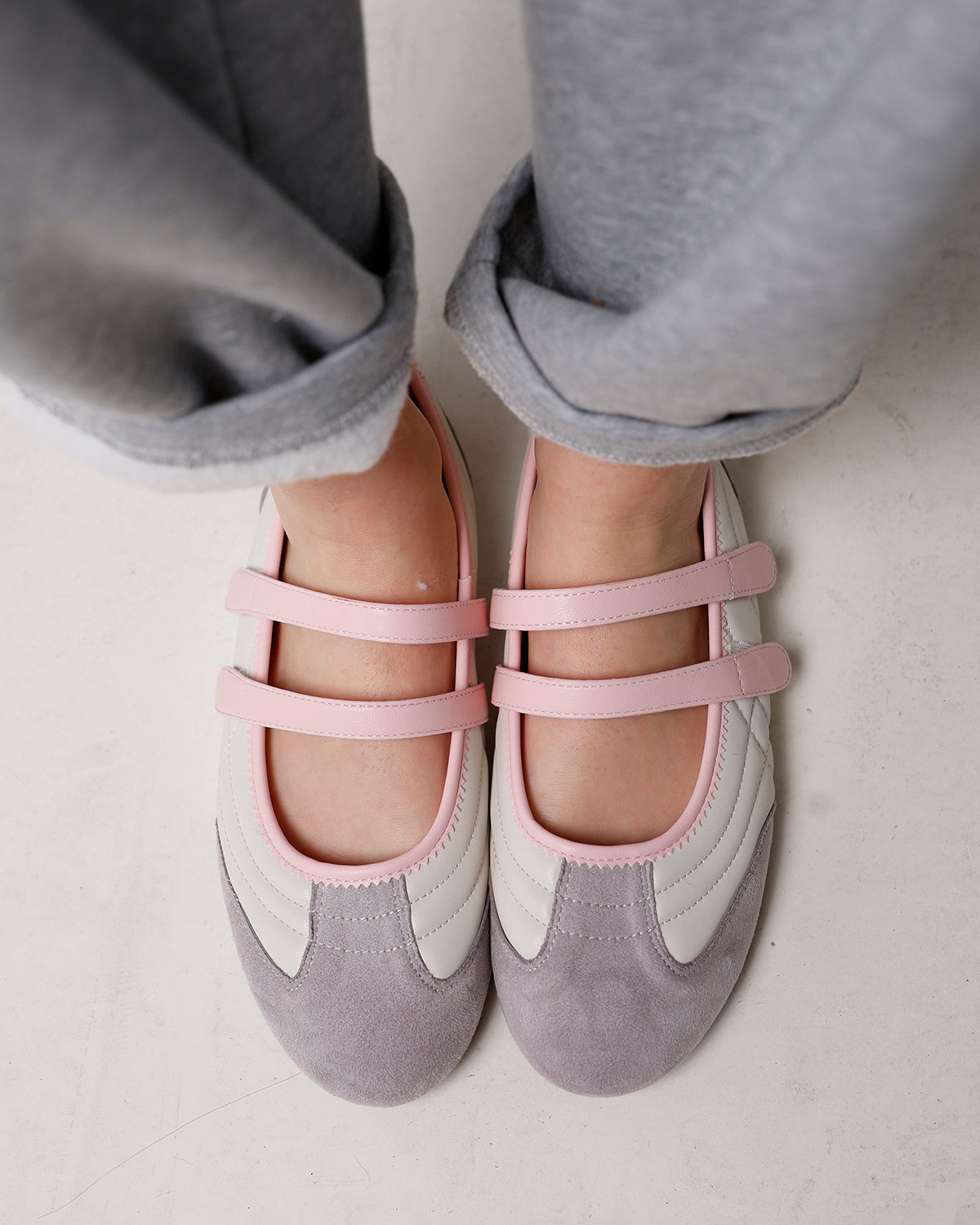 SALOME MARY JANE BALLET SNEAKER X LIGHT GREY &  PINK