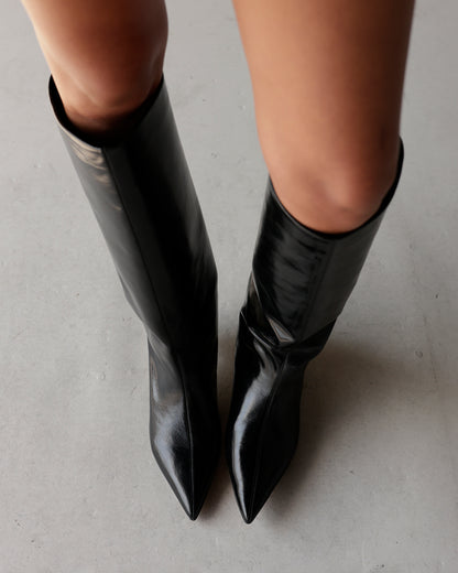 STEVE MADDEN LYCHEE BLACK LEATHER BOOTS