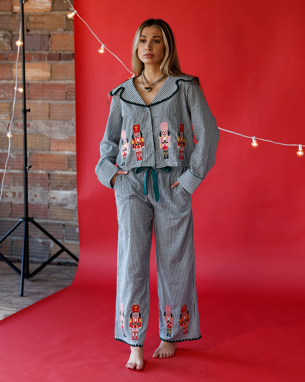 NUTCRACKIN' & NAP-TAKIN' GINGHAM PAJAMA SET