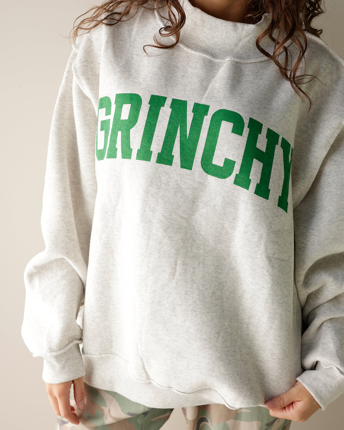 GRINCHY + MERRY REVERSIBLE MOCK NECK SWEATSHIRT