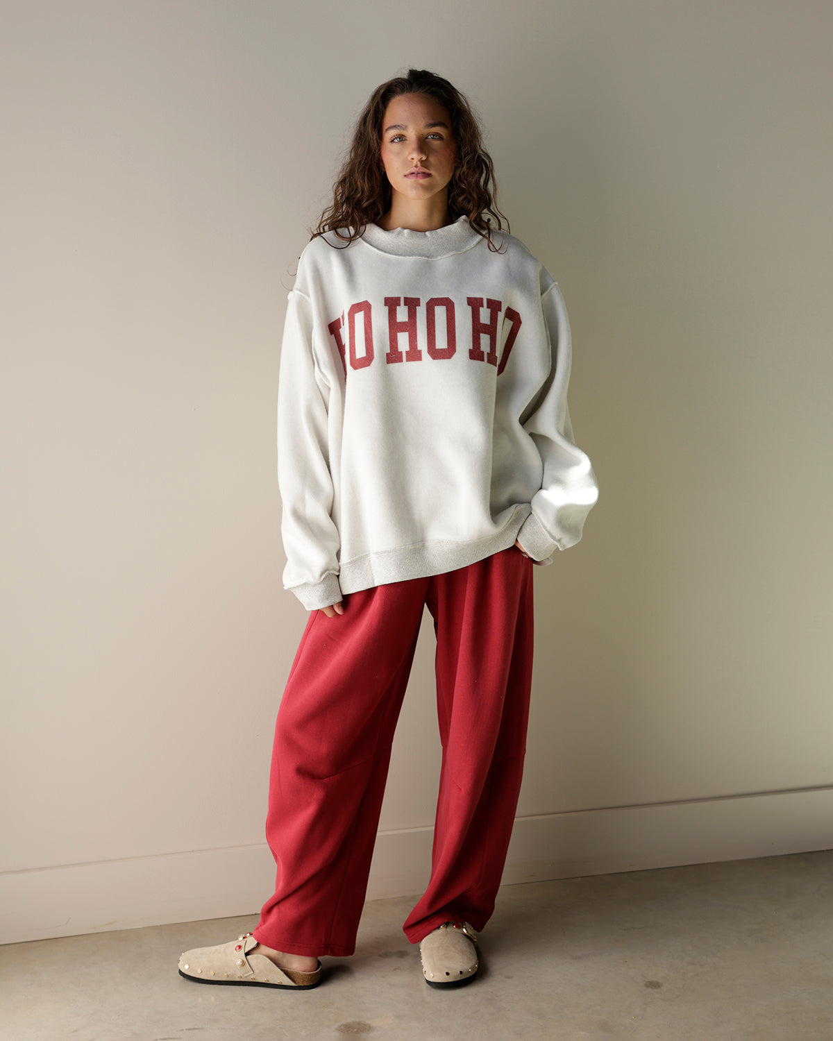 FA LA LA + HO HO HO REVERSIBLE MOCK NECK SWEATSHIRT
