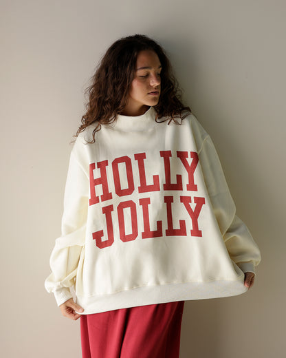 HOLLY JOLLY + TIS THE SEASON REVERSIBLE MOCK NECK SWEATSHIRT