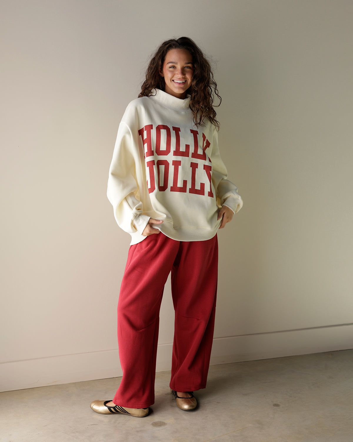 HOLLY JOLLY + TIS THE SEASON REVERSIBLE MOCK NECK SWEATSHIRT