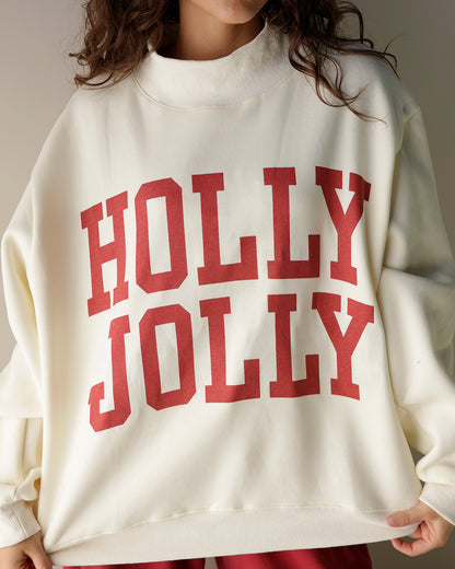 HOLLY JOLLY + TIS THE SEASON REVERSIBLE MOCK NECK SWEATSHIRT