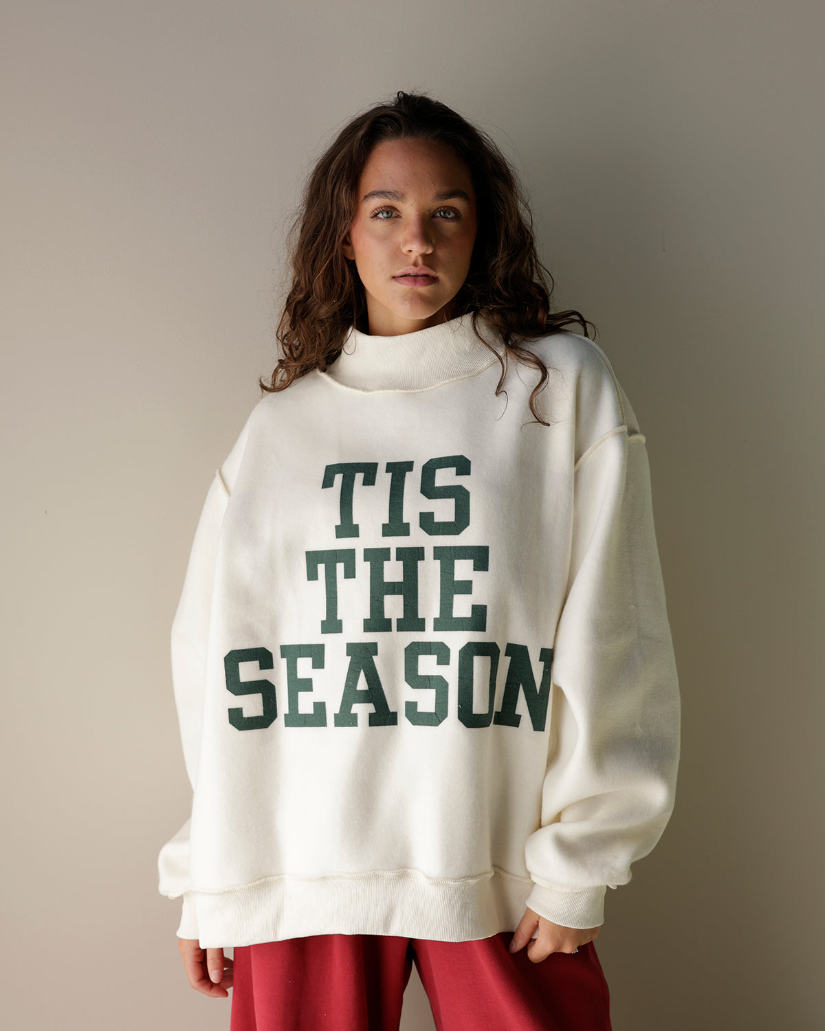 HOLLY JOLLY + TIS THE SEASON REVERSIBLE MOCK NECK SWEATSHIRT