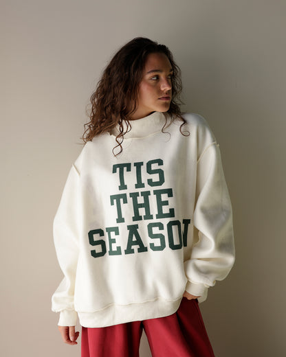 HOLLY JOLLY + TIS THE SEASON REVERSIBLE MOCK NECK SWEATSHIRT