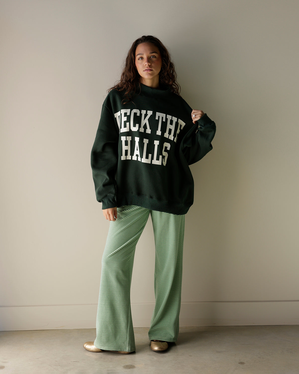 DECK THE HALLS + MERRY CHRISTMAS REVERSIBLE MOCK NECK SWEATSHIRT