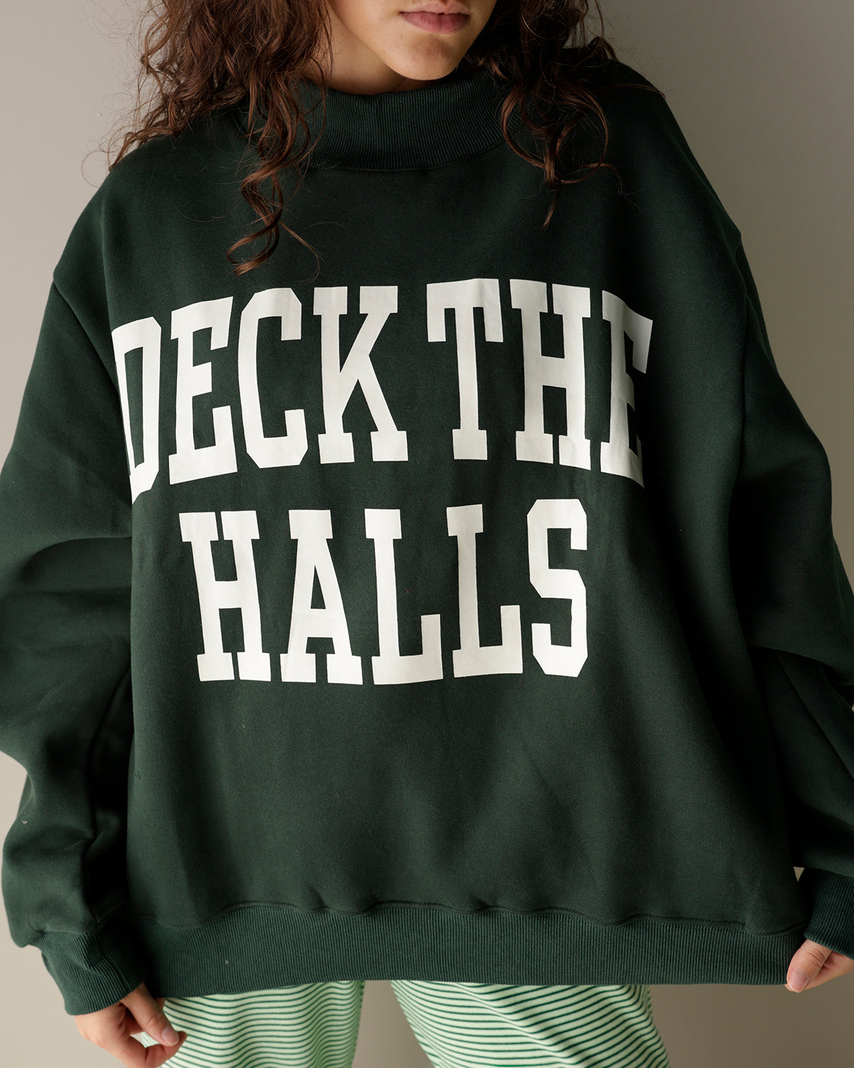 DECK THE HALLS + MERRY CHRISTMAS REVERSIBLE MOCK NECK SWEATSHIRT