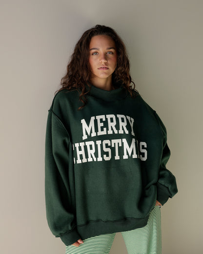 DECK THE HALLS + MERRY CHRISTMAS REVERSIBLE MOCK NECK SWEATSHIRT