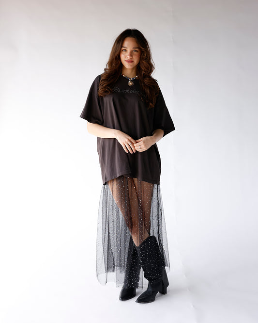 black sheer rhinestone maxi skirt with underwear lining