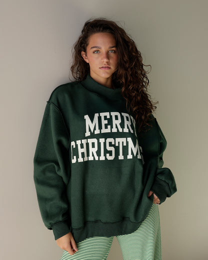 DECK THE HALLS + MERRY CHRISTMAS REVERSIBLE MOCK NECK SWEATSHIRT
