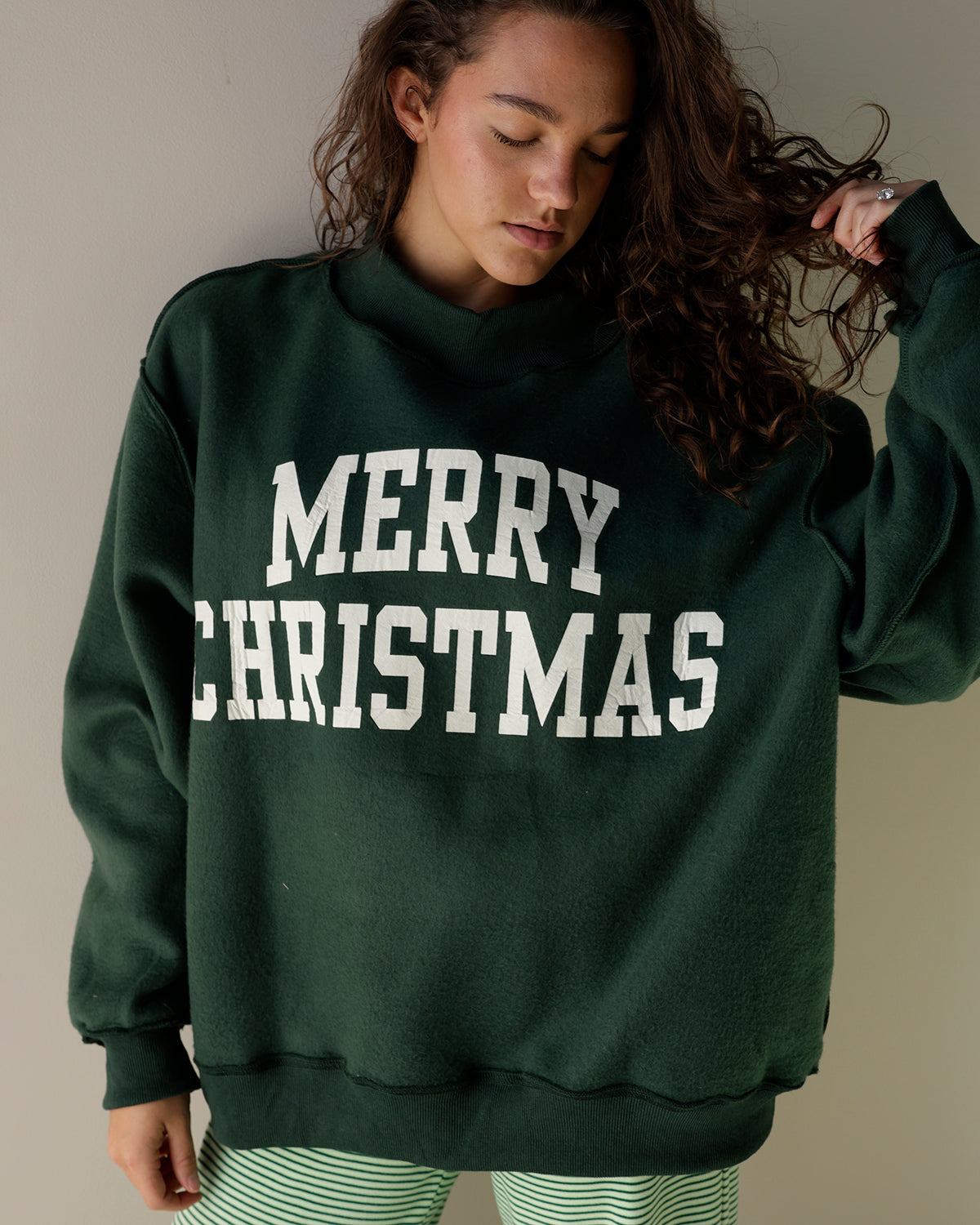 DECK THE HALLS + MERRY CHRISTMAS REVERSIBLE MOCK NECK SWEATSHIRT