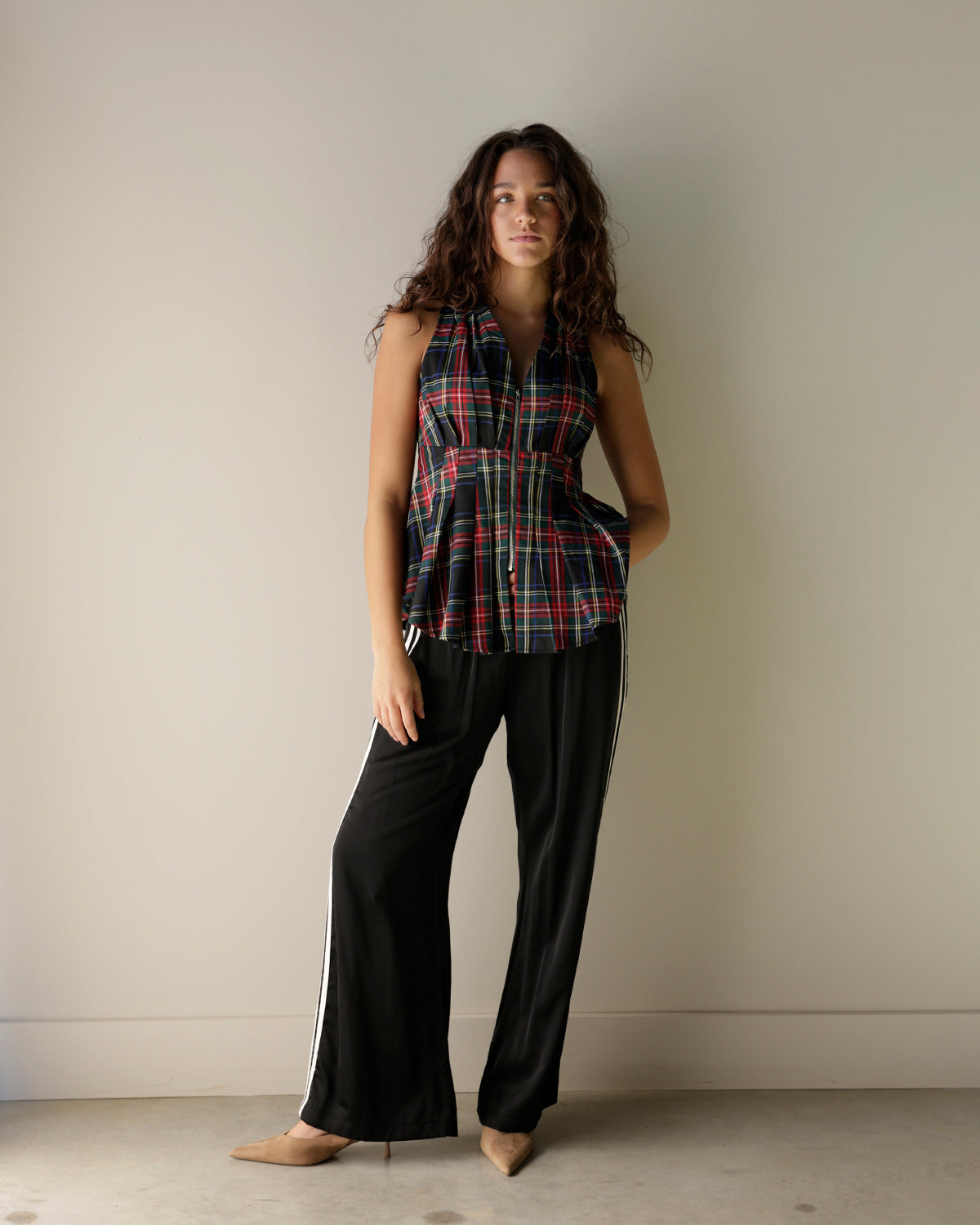 CHRISTMAS PLAID HOLIDAY PEPLUM TOP