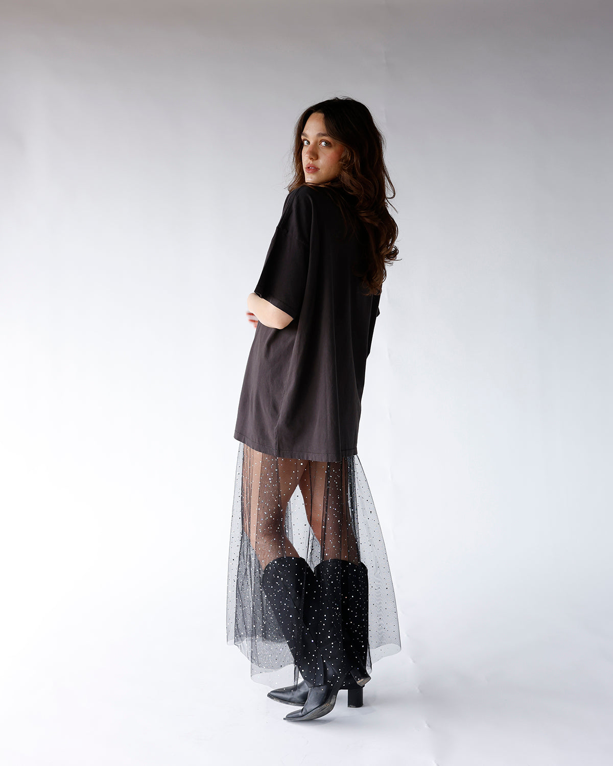 NIGHTFALL SHEER RHINESTONE MAXI SKIRT