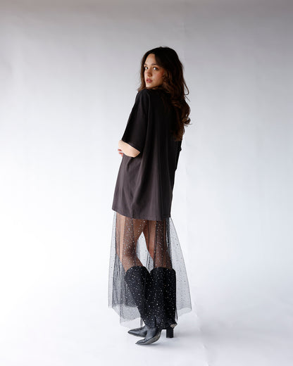 NIGHTFALL SHEER RHINESTONE MAXI SKIRT