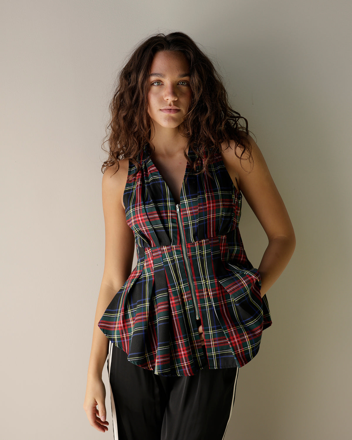 classic Christmas plaid top, peplum top, holiday outfit inspo, office party holiday tops, tops for the holiday season