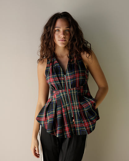 classic Christmas plaid top, peplum top, holiday outfit inspo, office party holiday tops, tops for the holiday season