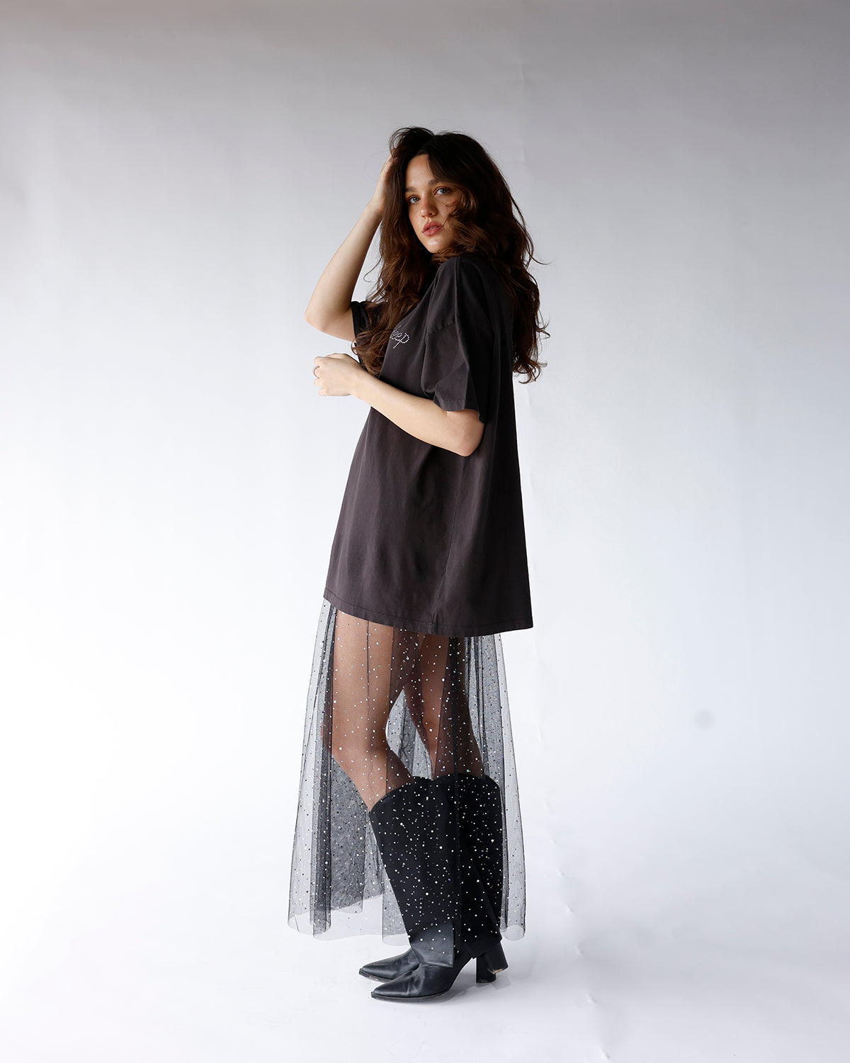 NIGHTFALL SHEER RHINESTONE MAXI SKIRT