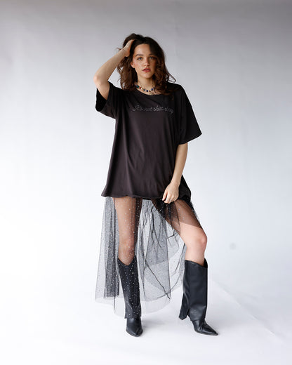 NIGHTFALL SHEER RHINESTONE MAXI SKIRT