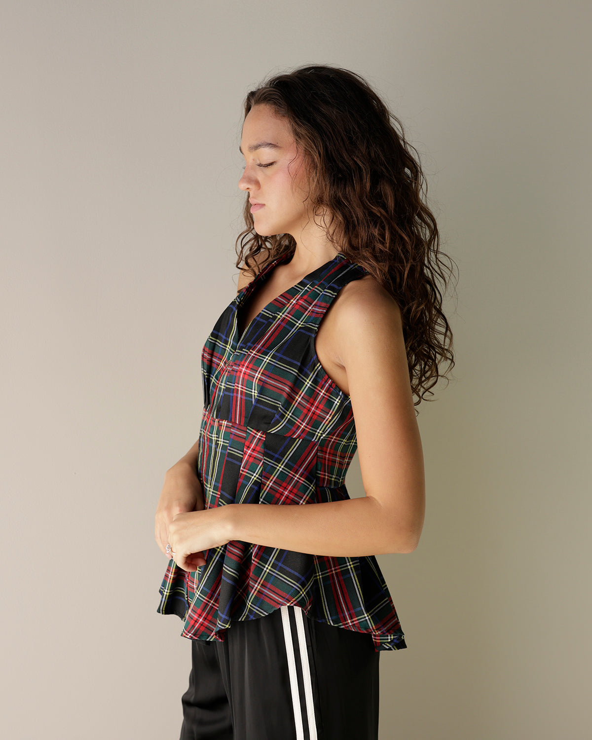 CHRISTMAS PLAID HOLIDAY PEPLUM TOP