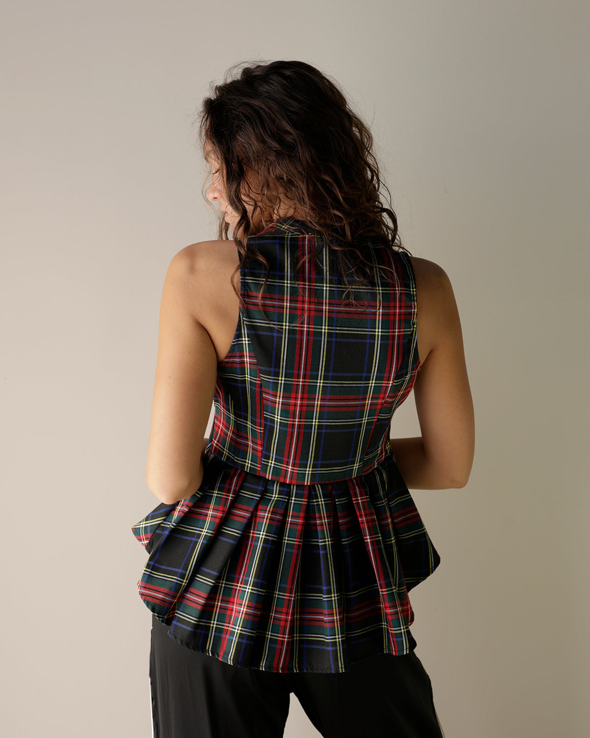 CHRISTMAS PLAID HOLIDAY PEPLUM TOP