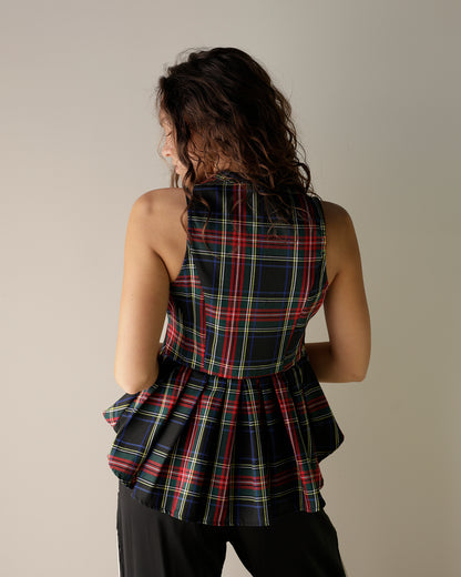 CHRISTMAS PLAID HOLIDAY PEPLUM TOP