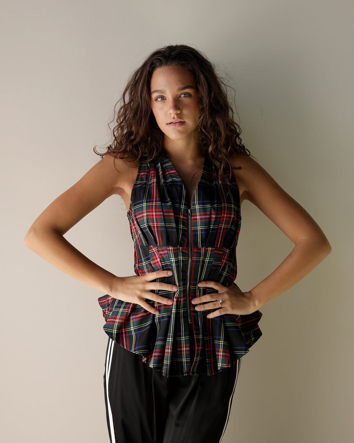 CHRISTMAS PLAID HOLIDAY PEPLUM TOP