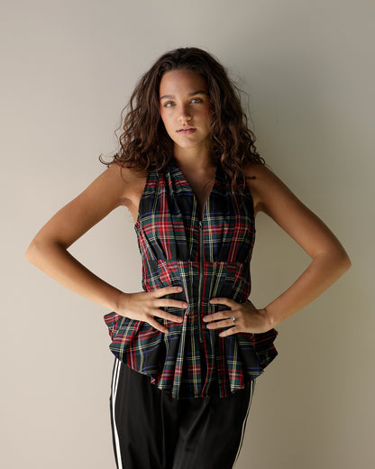 CHRISTMAS PLAID HOLIDAY PEPLUM TOP