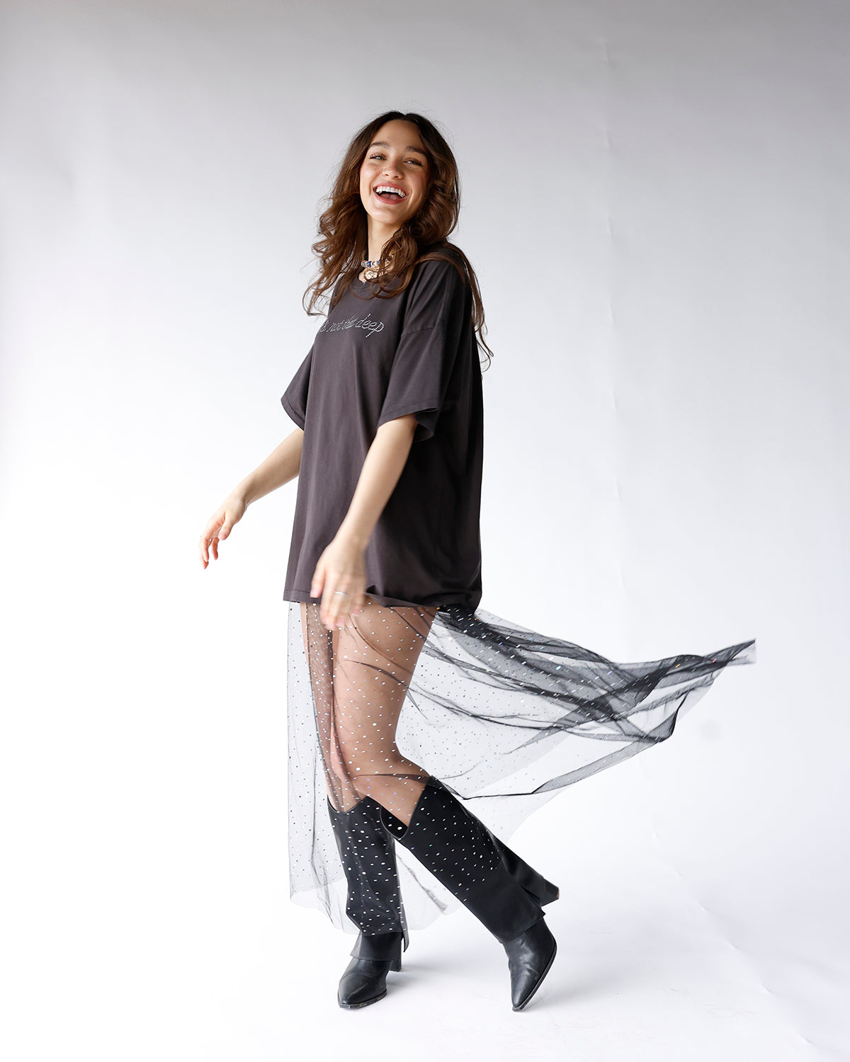 NIGHTFALL SHEER RHINESTONE MAXI SKIRT