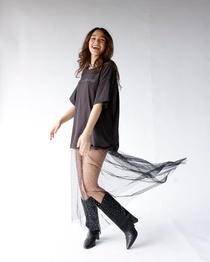 NIGHTFALL SHEER RHINESTONE MAXI SKIRT