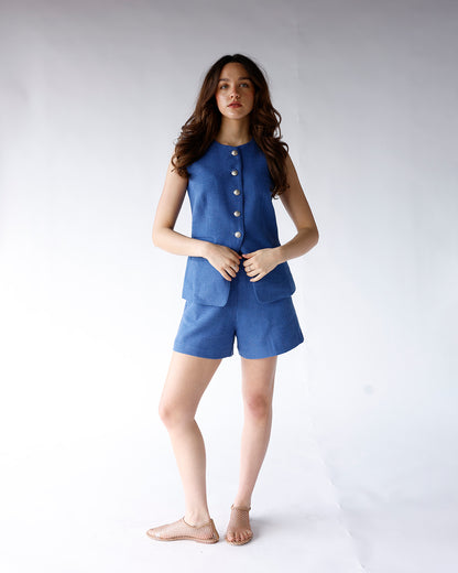 blue tailored shorts with side pockets women's dressy tailored shorts