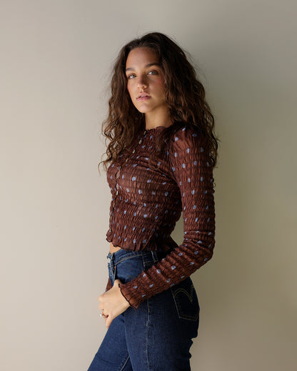 SMOKESHOW SMOCKED POLKA DOT TOP